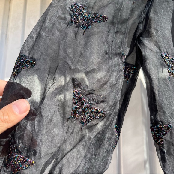 FLEUR DU MAL black sheer silk organza mesh puff short sleeve butterfly beaded - Picture 4 of 8